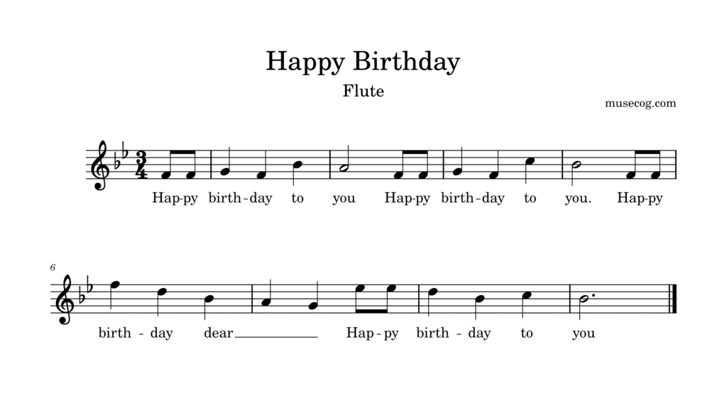 Happy birthday flute notes in B flat