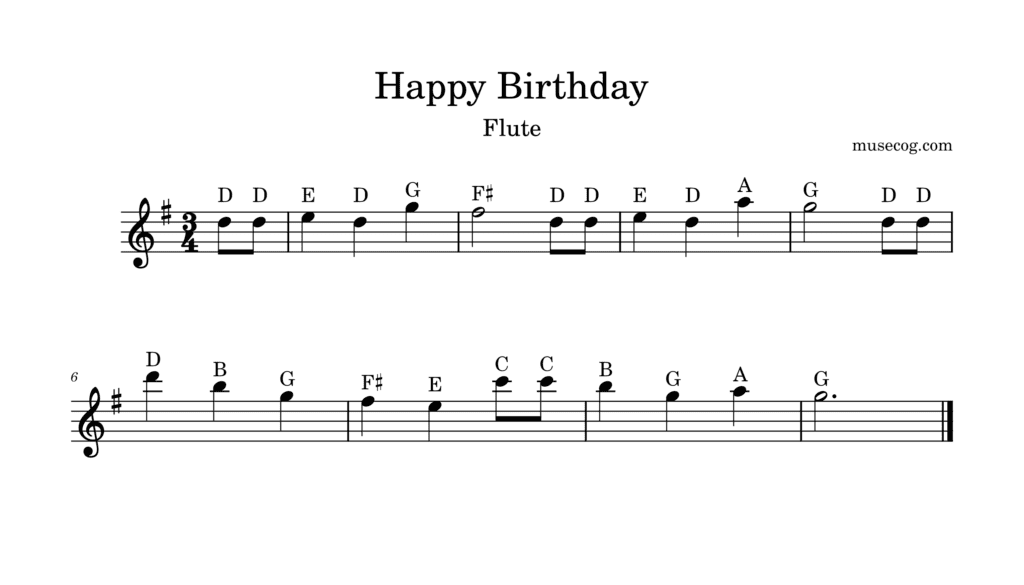 Happy birthday on flute with letters