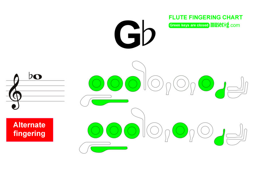 Middle G flat flute finger placement chart 