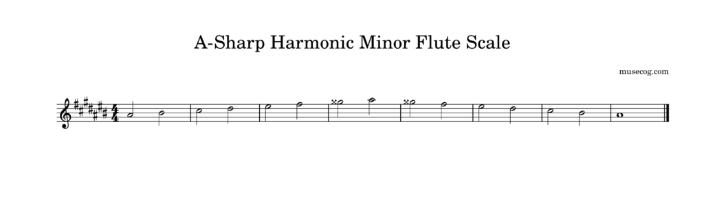 A-sharp (A#) harmonic minor scale on the flute