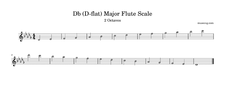 d flat major scale on flute two octaves