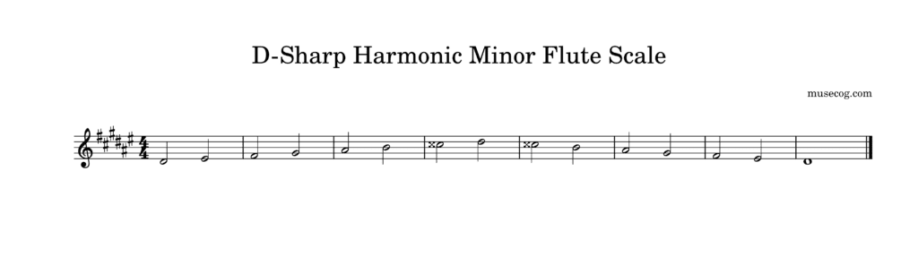 D-sharp (D#) harmonic
 minor scale  on the flute