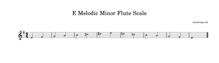 E minor scale on flute: natural, melodic, and harmonic scales with arpeggios notes