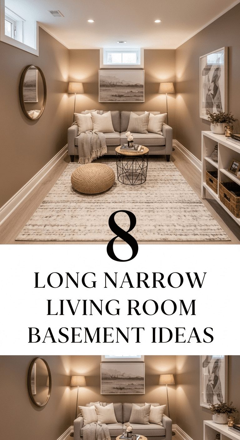 8 Long Narrow Living Room Basement Ideas