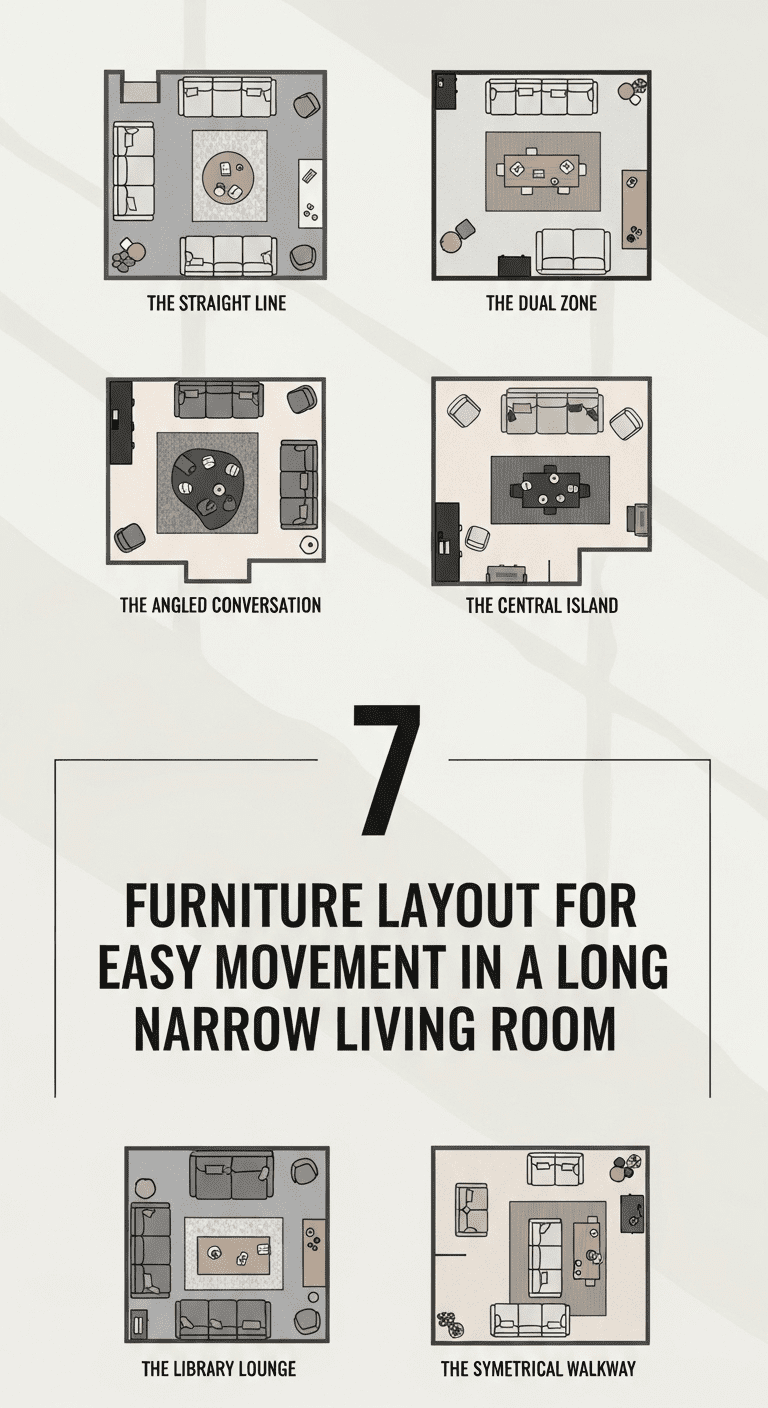7 furniture layout for easy movement in a long narrow living room