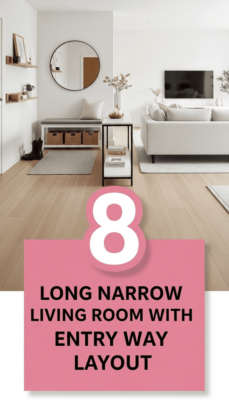 8 Long Narrow Living Room with Entry Way Layout