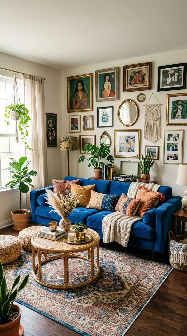 9 Boho Living Room Blue Couch Ideas