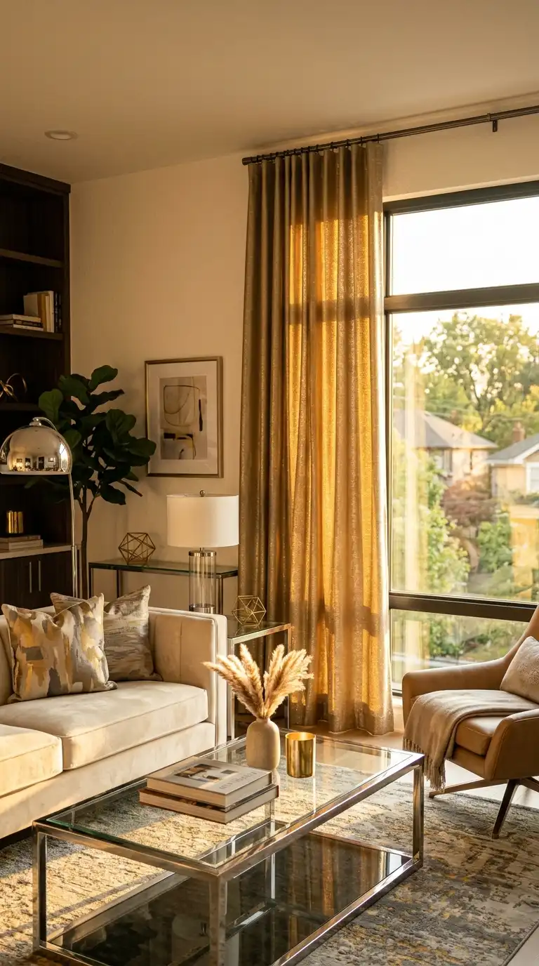 9 Living Room Gold Curtains Designs