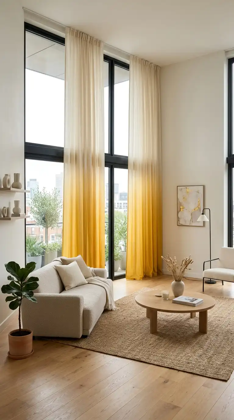 9 Living Room Yellow Curtains Designs