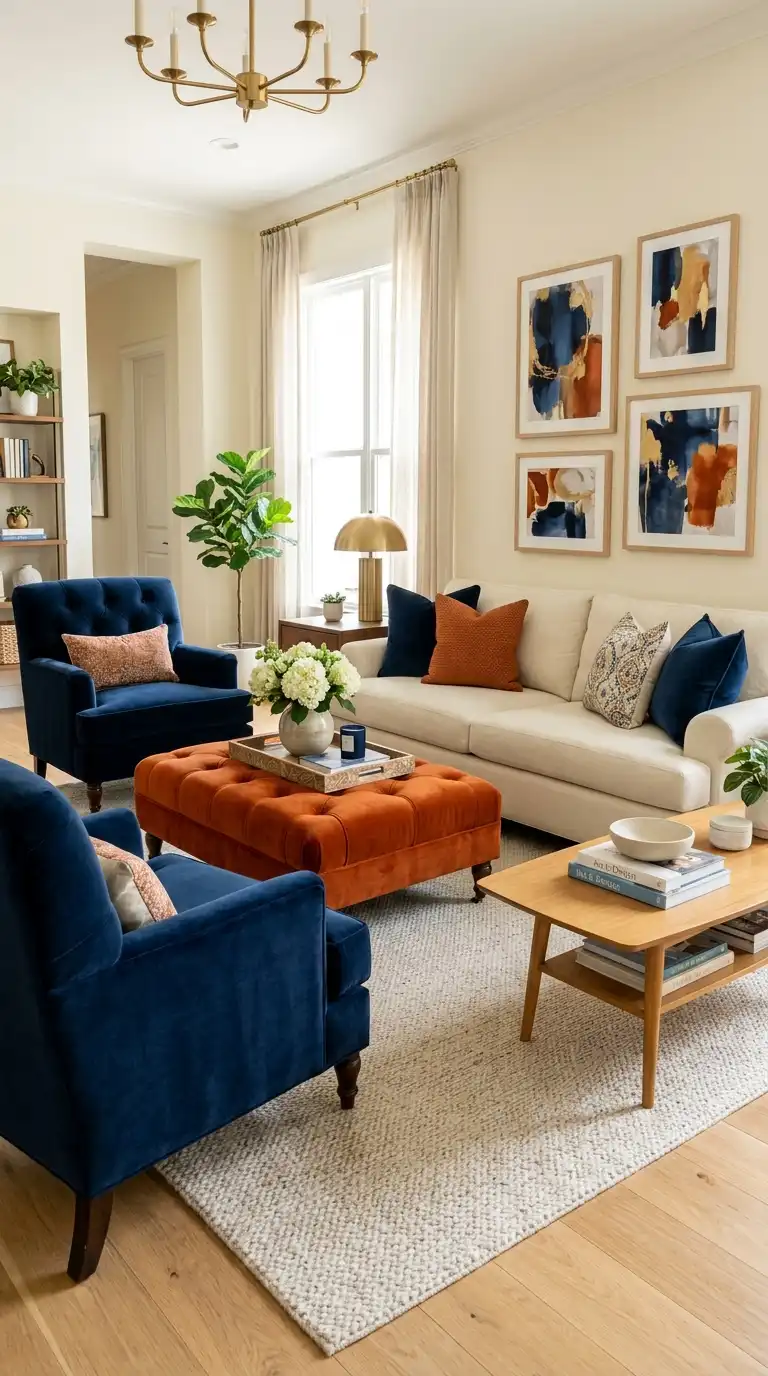 12 Blue and Orange Living Room Ideas
