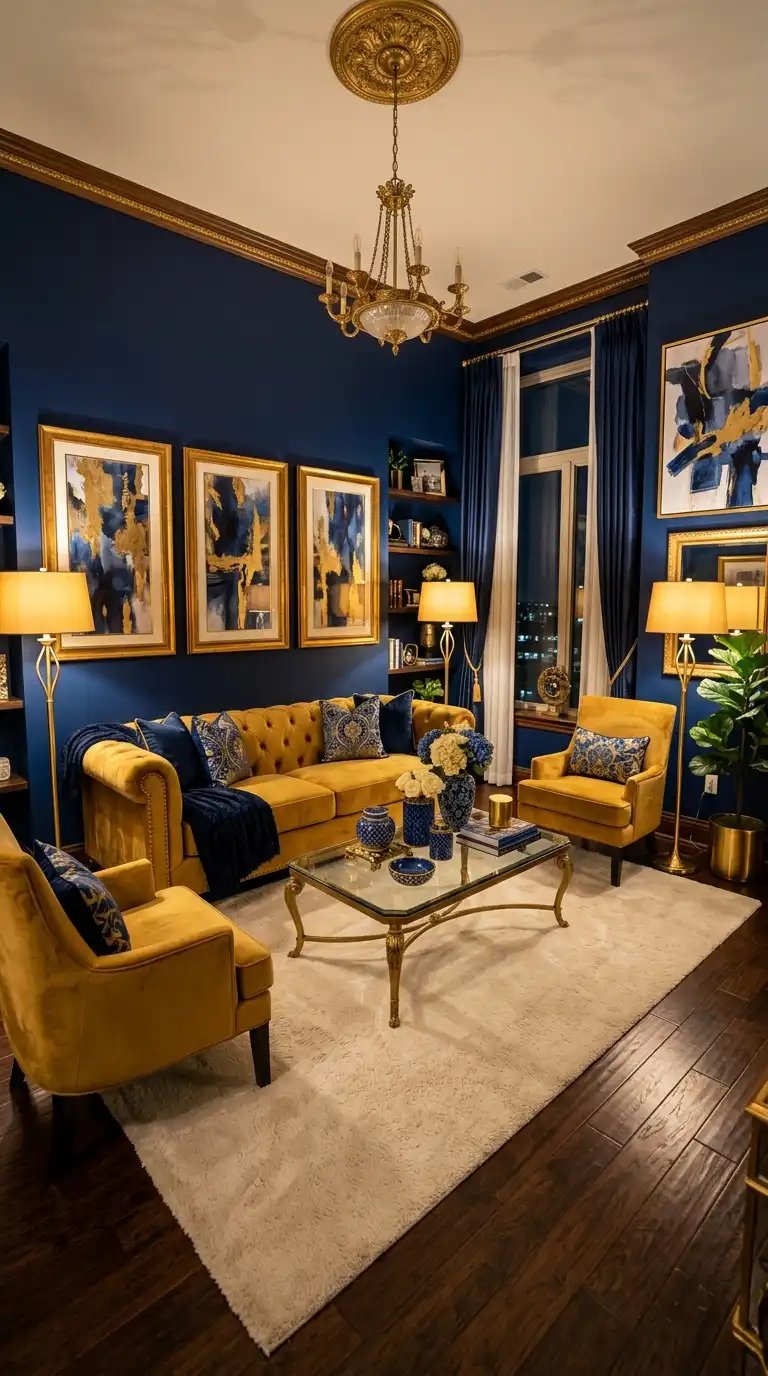 12 Blue and Gold Living Room Ideas