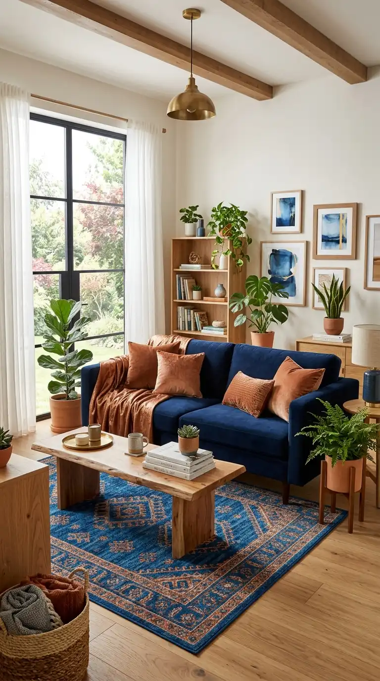 12 Blue and Copper Living Room Ideas